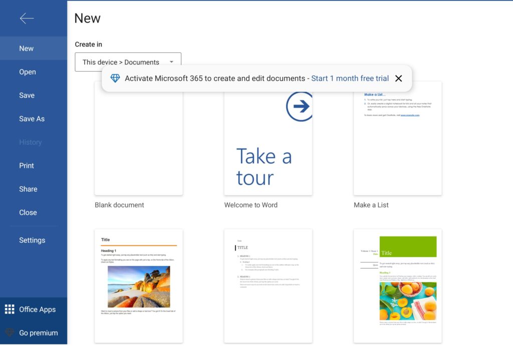Microsoft 365 is required to create and edit documents